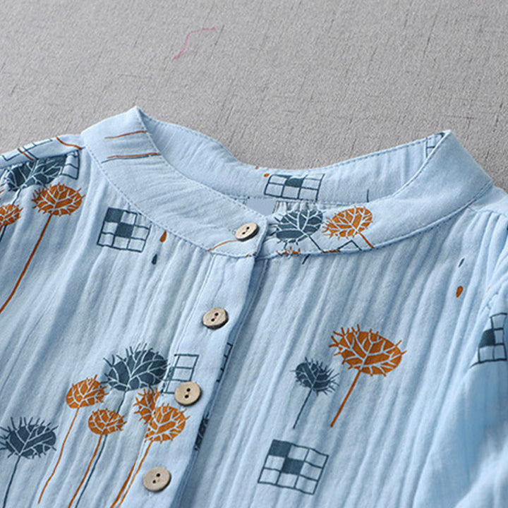 Buddha Stones Printed Half Button DesignThree Quarter Gathered Sleeve Women's Cotton Shirt - image 12