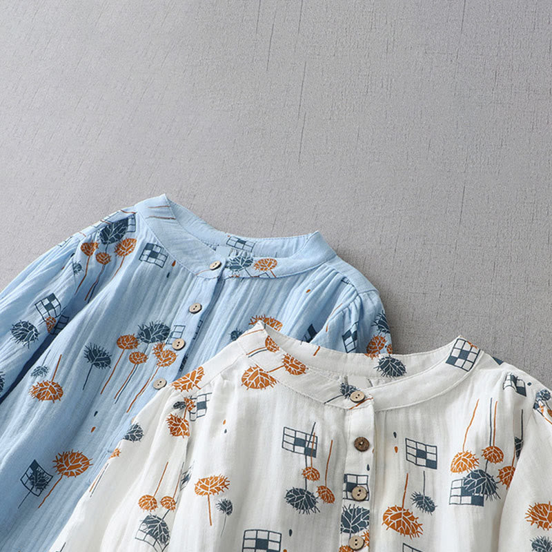 Buddha Stones Printed Half Button DesignThree Quarter Gathered Sleeve Women's Cotton Shirt - image 19