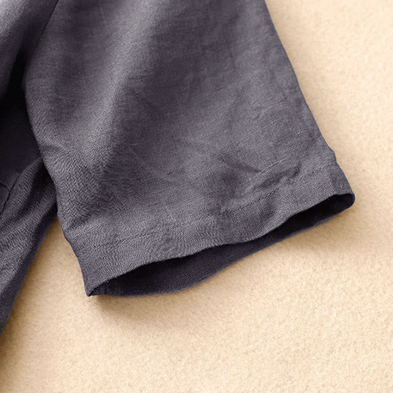 Buddha Stones Summer Women's Cotton Short Sleeve Stand Collar Side Slit Frog-Button Design Shirt - image 14