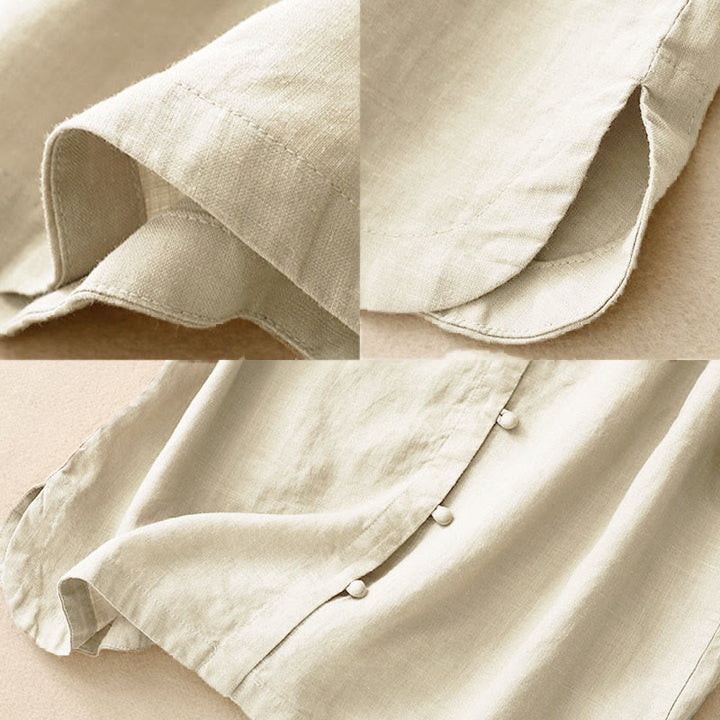 Buddha Stones Summer Women's Cotton Short Sleeve Stand Collar Side Slit Frog-Button Design Shirt - image 5