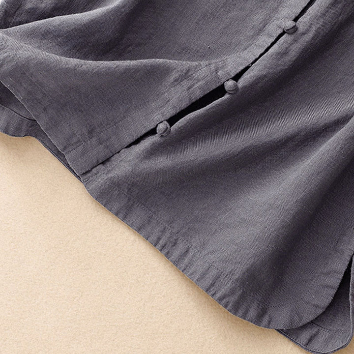 Buddha Stones Summer Women's Cotton Short Sleeve Stand Collar Side Slit Frog-Button Design Shirt - image 15