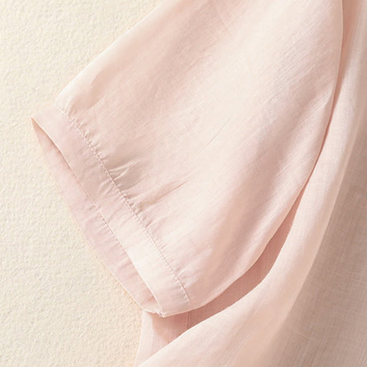 Buddha Stones Summer Embroidery Flower Lace-up Design Notched Collar Women's Short Sleeve Shirt - image 20