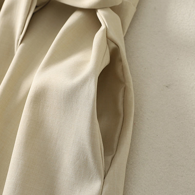 Buddha Stones Plain Lace-up Long Sleeve Half Buttons Design High Neck Women's Cotton Midi Dress With Pockets - image 8