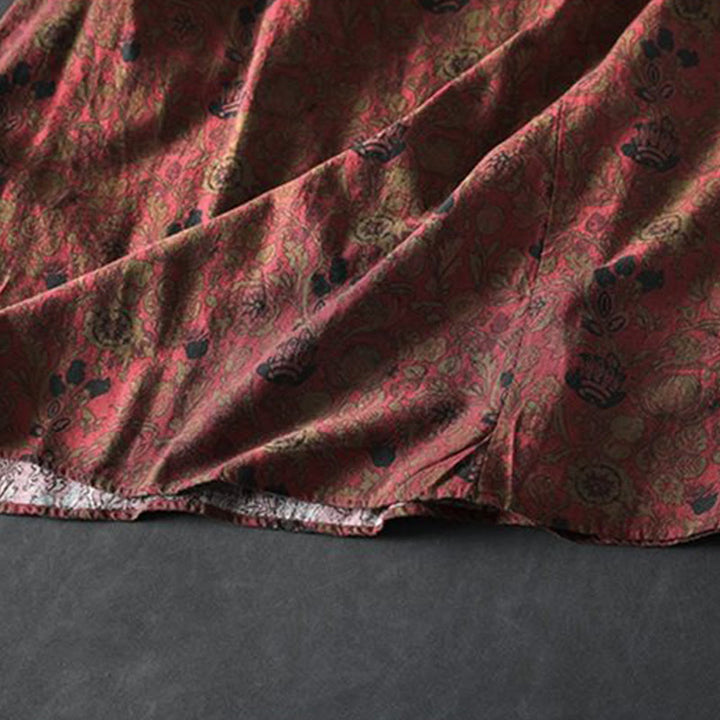 Buddha Stones Retro Floral Pattern A-line Design Long Sleeve Women's Cotton Maxi Dress - image 9