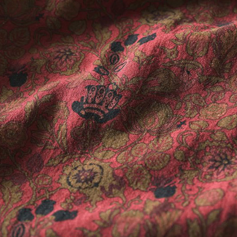 Buddha Stones Retro Floral Pattern A-line Design Long Sleeve Women's Cotton Maxi Dress - image 8