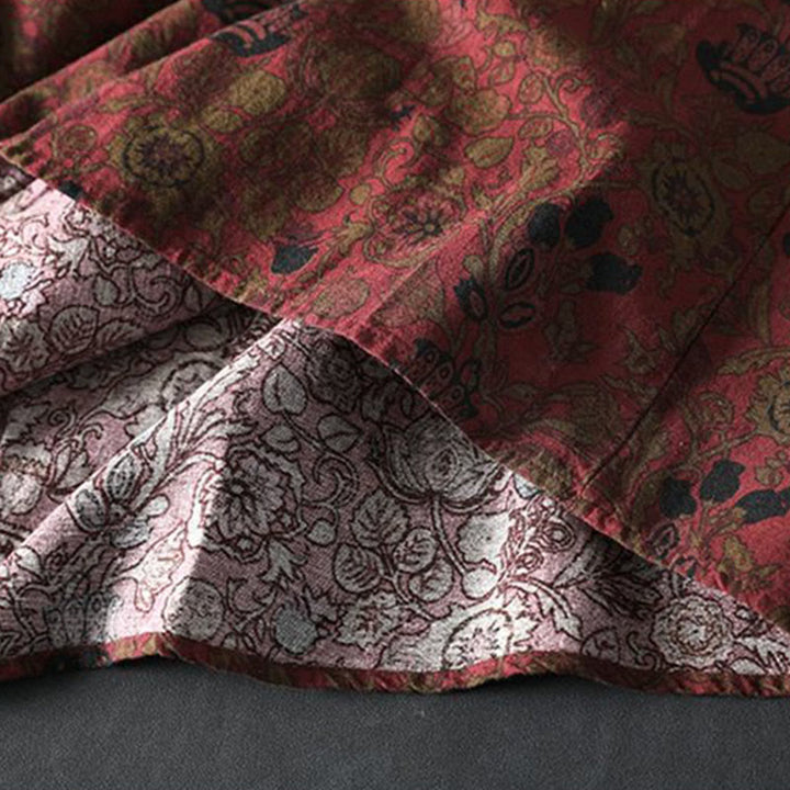 Buddha Stones Retro Floral Pattern A-line Design Long Sleeve Women's Cotton Maxi Dress - image 10