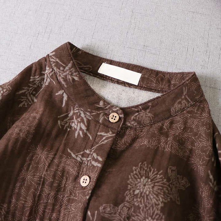 Buddha Stones Commute Bamboo Floral Pattern Long Sleeve Buttons Women's Cotton Midi Dress With Pockets - image 12