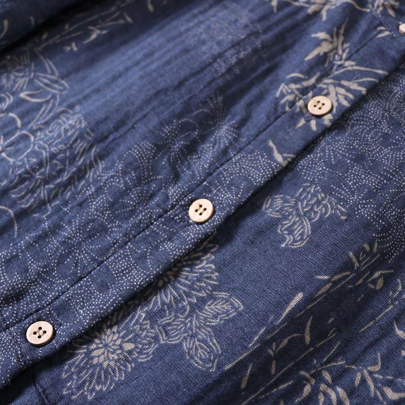 Buddha Stones Commute Bamboo Floral Pattern Long Sleeve Buttons Women's Cotton Midi Dress With Pockets - image 6