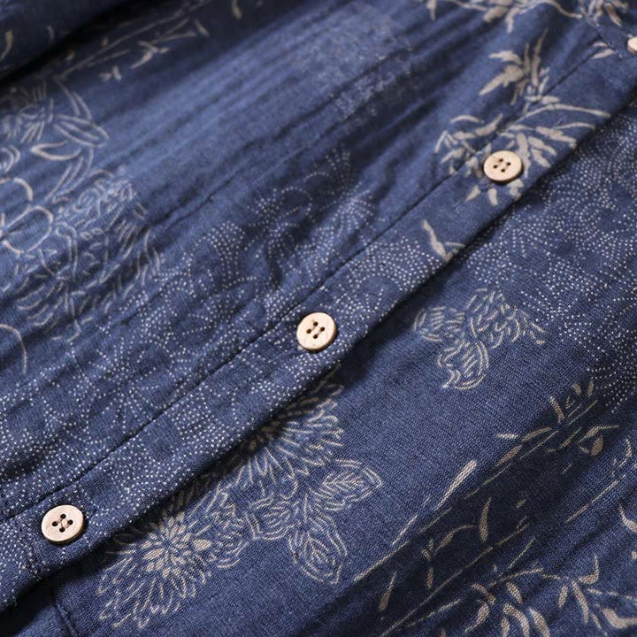 Buddha Stones Commute Bamboo Floral Pattern Long Sleeve Buttons Women's Cotton Midi Dress With Pockets - image 6