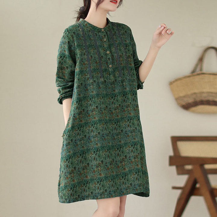 Buddha Stones Retro Printed Floral Women's Accordion Pleats Design Long Sleeve Shirt With Pockets - image 17