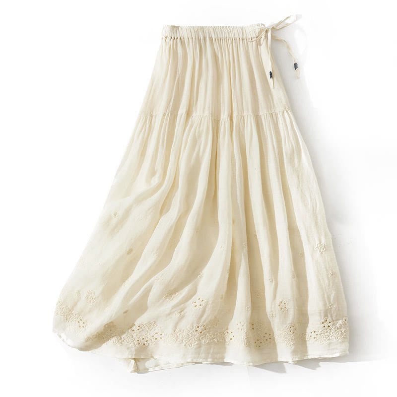 Buddha Stones Embroidery Hollow Design A-line Drawstring High Waist Women's Skirt With Pockets - LightGoldenrodYellow - US8-10，UK/AU12-14，EU40-42 (2XL) - image 13