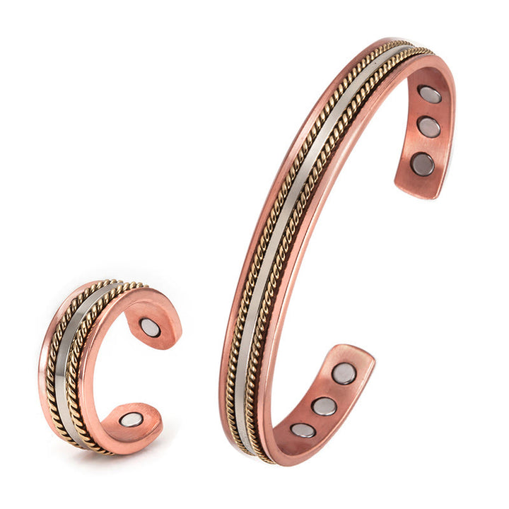 Buddha Stones Retro Twisted Design Copper Open Wealth Luck Cuff Bracelet Bangle Ring - image 5