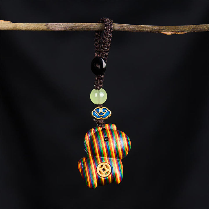 Buddha Stones "Hoping You Have a Joyful Year" Year of the Horse Rainbow Eucalyptus Small Leaf Red Sandalwood Key Chain Includes Gift Message Card - image 11