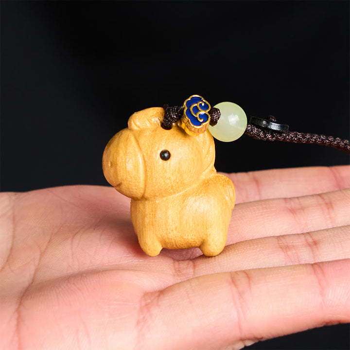 Buddha Stones "Hoping You Have a Joyful Year" Year of the Horse Rainbow Eucalyptus Small Leaf Red Sandalwood Key Chain Includes Gift Message Card - image 24