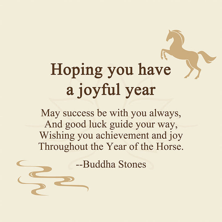Buddha Stones "Hoping You Have a Joyful Year" Year of the Horse Rainbow Eucalyptus Small Leaf Red Sandalwood Key Chain Includes Gift Message Card - image 2