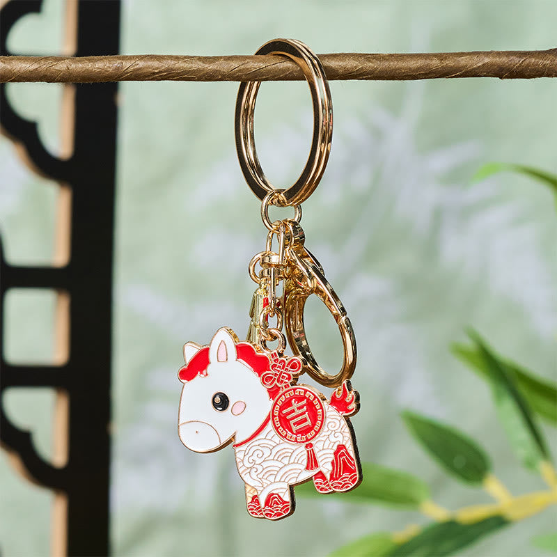 Buddha Stones "Hoping You Have a Joyful Year" Year of the Horse Ingot Red Firecrackers Alloy Key Chain Includes Gift Message Card - image 12
