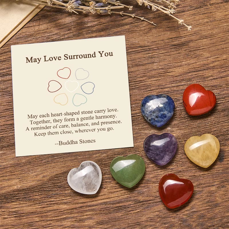 Buddha Stones "May Love Surround You" Natural 6Pcs Small Amethyst Red Jasper Red Agate Topaz Green Aventurine Love Stone Decoration Includes Gift Message Card - 6Pcs Crystal Stone - Standard Gift Box - image 0