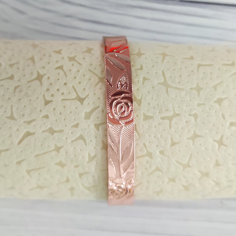 Buddha Stones Rose Flower Pattern Copper Balance Luck Open Cuff Bracelet Bangle - image 2