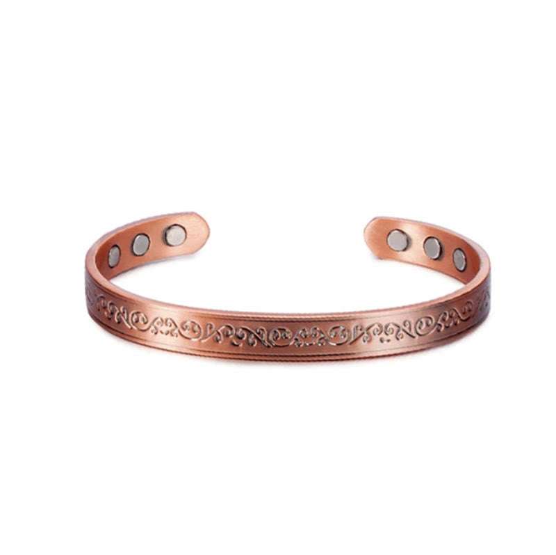 Buddha Stones Engraved Patterned Copper Balance Open Cuff Bracelet Bangle - Deep Copper(Wrist Circumference: 15-18cm) - image 0