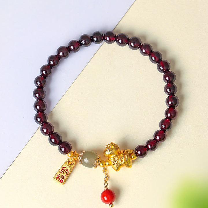 Buddha Stones Year Of The Horse Garnet Dragon Jade Fu Character Protection Luck Bundle - image 2