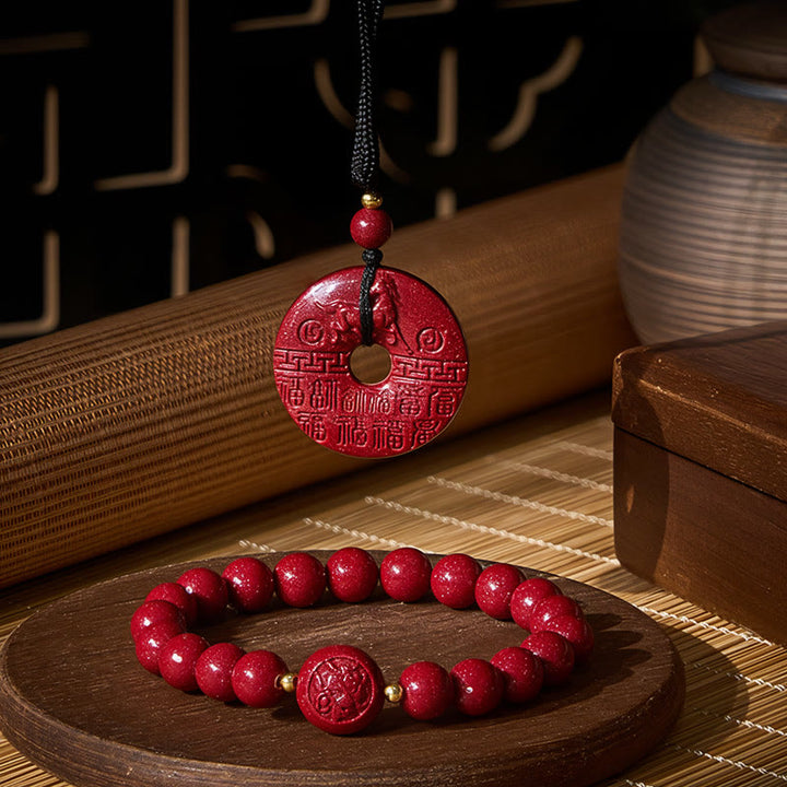 Buddha Stones Year Of The Horse Cinnabar Peace Buckle Fu Character Keep Away Evil Spirits Bundle - The Horse Cinnabar Blessing Bundle - image 0