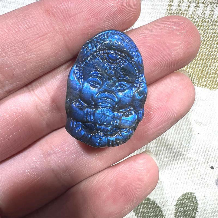 Buddha Stones Ganesh Elephant Figurine Natural Labradorite Healing Protection Statue Home Decoration - Ganesh 2.7*2*0.6cm - image 0
