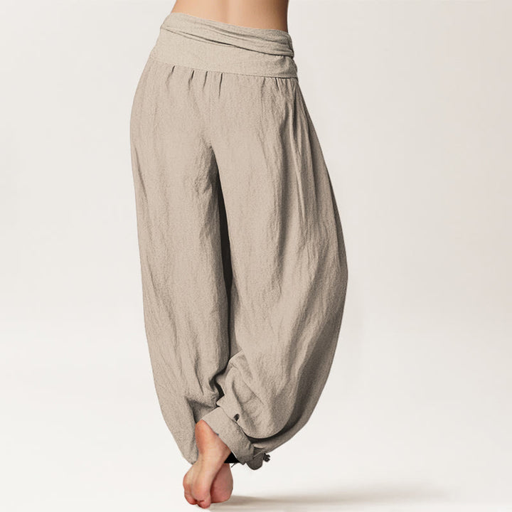 Buddha Stones Pure Cotton Minimalist Style Dandelion Pattern Women's Elastic Waist Harem Pants - image 1