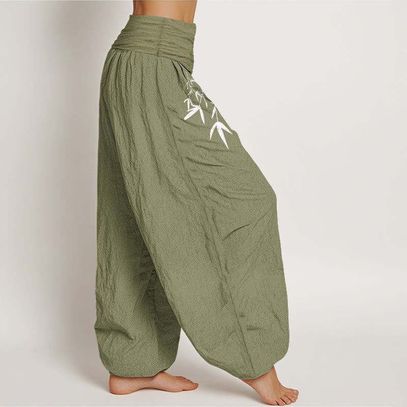 Buddha Stones Pure Cotton Minimalist Style Bamboo Leaf Pattern Women's Elastic Waist Harem Pants - image 2