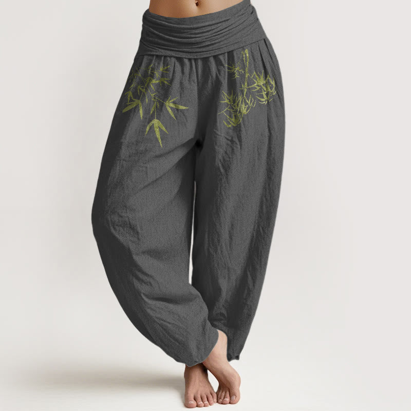 Buddha Stones Pure Cotton Minimalist Style Bamboo Leaf Pattern Women's Elastic Waist Harem Pants - DimGray - US16，UK/AU20，EU48 (3XL) - image 11