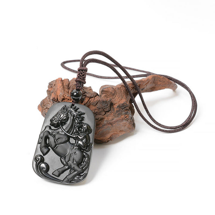Buddha Stones Year Of The Horse Black Obsidian Hetian Jade Strength Bundle - image 5