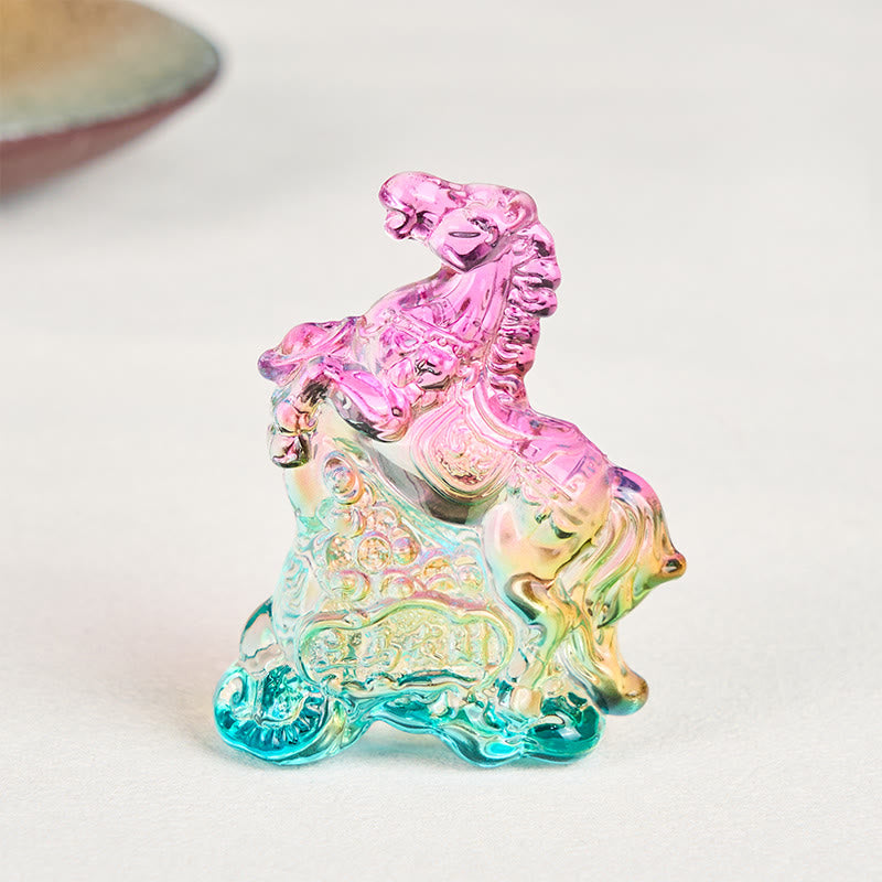 Buddha Stones "Hoping You Success and Good Luck" Year Of The Horse Ingot Get Rich Fast Mini Liuli Crystal Decoration Includes Gift Message Card - image 1