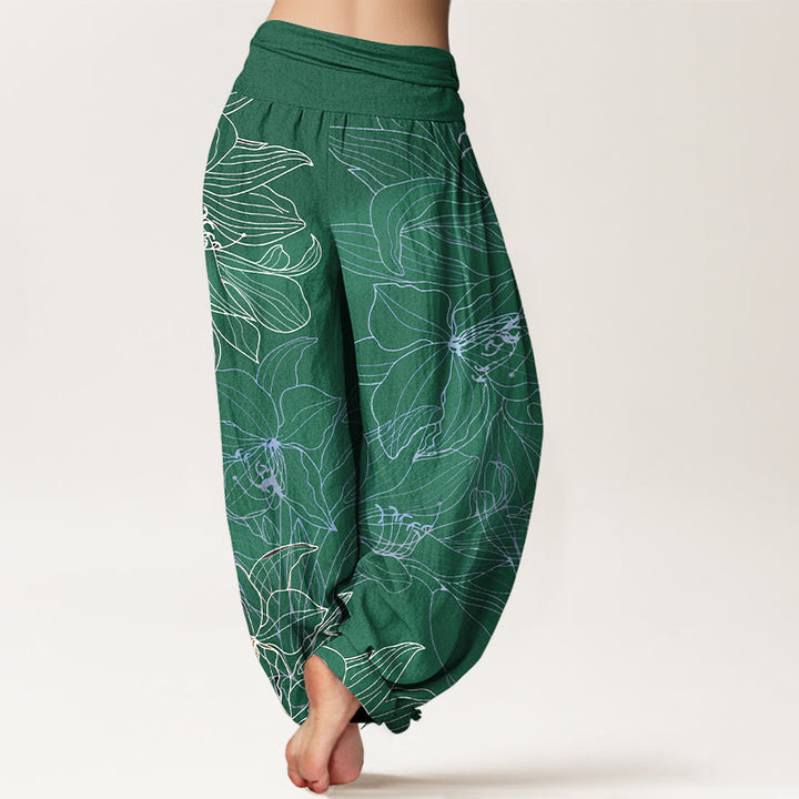Buddha Stones Pure Cotton Minimalist Style Flower Pattern Women's Elastic Waist Harem Pants - image 1