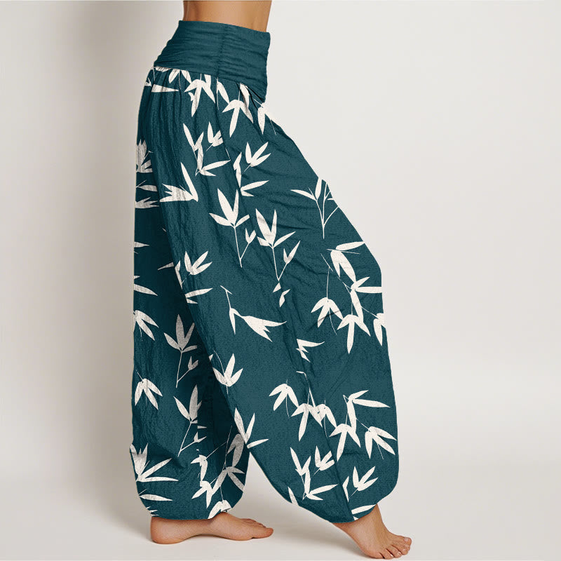 Buddha Stones Pure Cotton Simple Elegant Bamboo Leaf Pattern Women's Elastic Waist Harem Pants - image 2