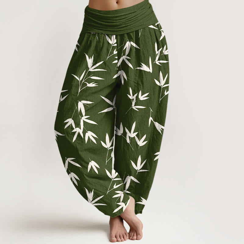 Buddha Stones Pure Cotton Simple Elegant Bamboo Leaf Pattern Women's Elastic Waist Harem Pants - DarkOliveGreen - US16，UK/AU20，EU48 (3XL) - image 8