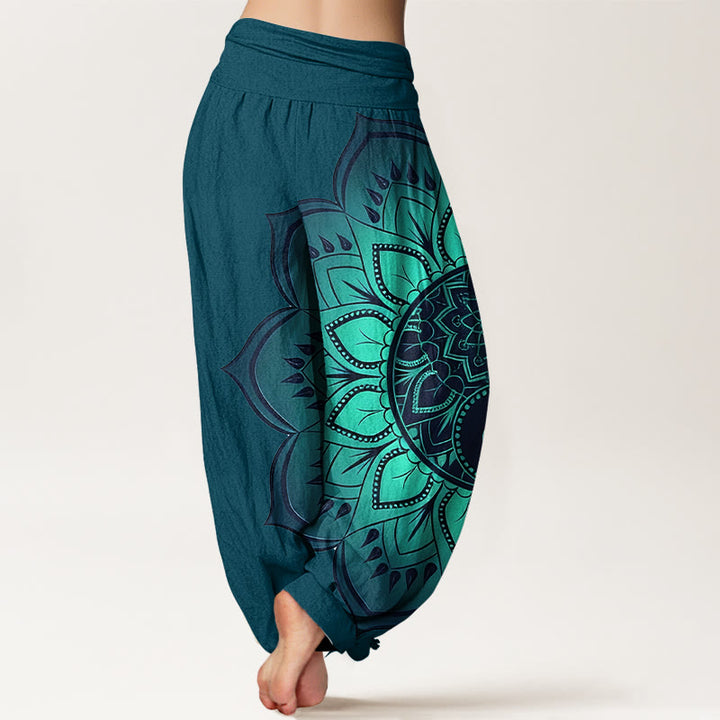 Buddha Stones Cotton Symmetrical Mandala Pattern Women's Elastic Waist Harem Pants - image 6