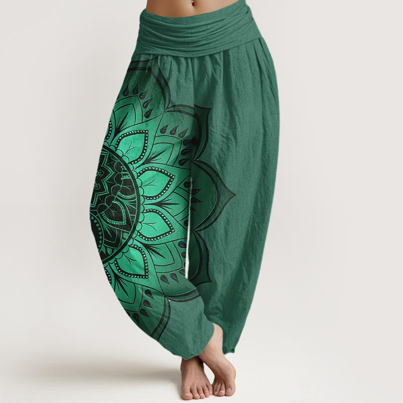 Buddha Stones Cotton Symmetrical Mandala Pattern Women's Elastic Waist Harem Pants - SeaGreen - US16，UK/AU20，EU48 (3XL) - image 8