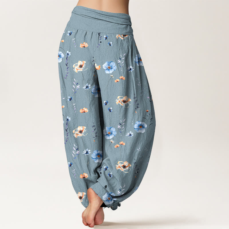 Buddha Stones Cotton Fresh Refined Flower Pattern Women's Elastic Waist Harem Pants - image 9