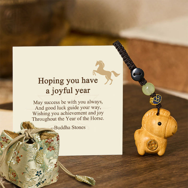 Buddha Stones "Hoping You Have a Joyful Year" Year of the Horse Rainbow Eucalyptus Small Leaf Red Sandalwood Key Chain Includes Gift Message Card - Linden Wood - Deluxe Gift Bag (+$9.59) - image 25
