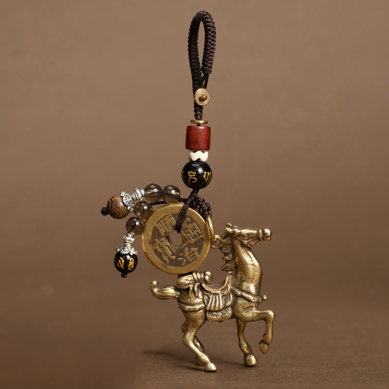 Buddha Stones Year Of The Horse Copper Brass Five-Emperor Coins Om Mani Padme Hum Protection Key Chain - Om Mani Padme Hum Horse(Size: 43*50 mm) - image 10