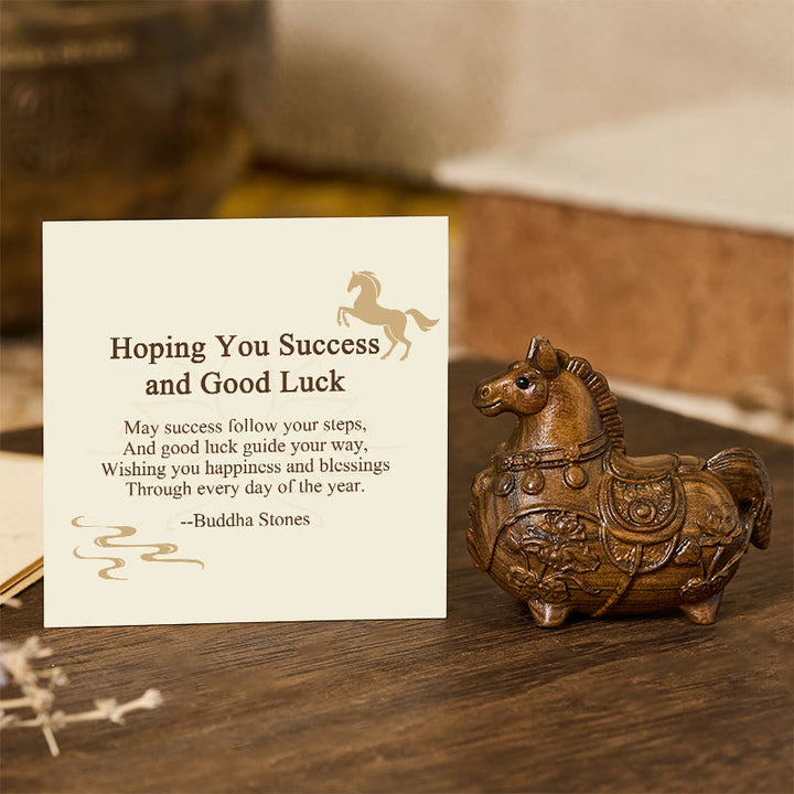 Buddha Stones "Hoping You Success and Good Luck" Mini Year of the Horse Lotus Ebony Linden Wood Green Sandalwood Decoration Includes Gift Message Card - Ebony 5.5*5*3.2cm - Standard Gift Box - image 11