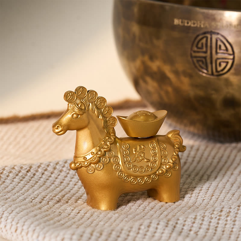 Buddha Stones "Hoping You Success and Good Luck" Year of the Horse Great Fortune Copper Coins Ingot Alloy Decoration Includes Gift Message Card - image 1