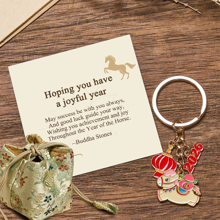 Buddha Stones "Hoping You Have a Joyful Year" Year of the Horse Lantern Fu Character Glutinous Rice Balls Bowl Gourd Alloy Key Chain Includes Gift Message Card - Fortune Horse 7.5*3cm - Deluxe Gift Bag (+$9.59) - image 14