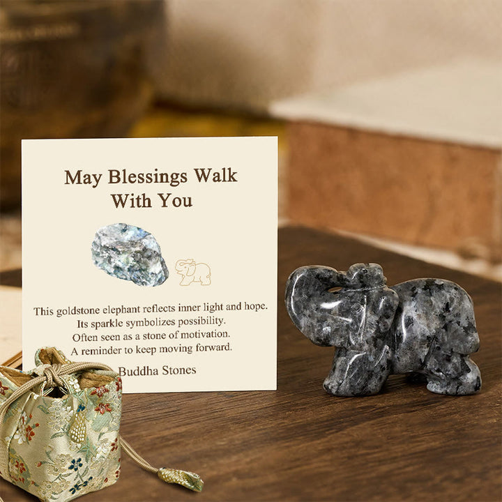 Buddha Stones ''May Blessings Walk With You'' Natural Small Elephant Amazonite Amethyst Jade Black Obsidian Stone Decoration Includes Gift Message Card - Black Glitter Stone 5*3.9*2.5cm - Deluxe Gift Bag (+$9.59) - image 62