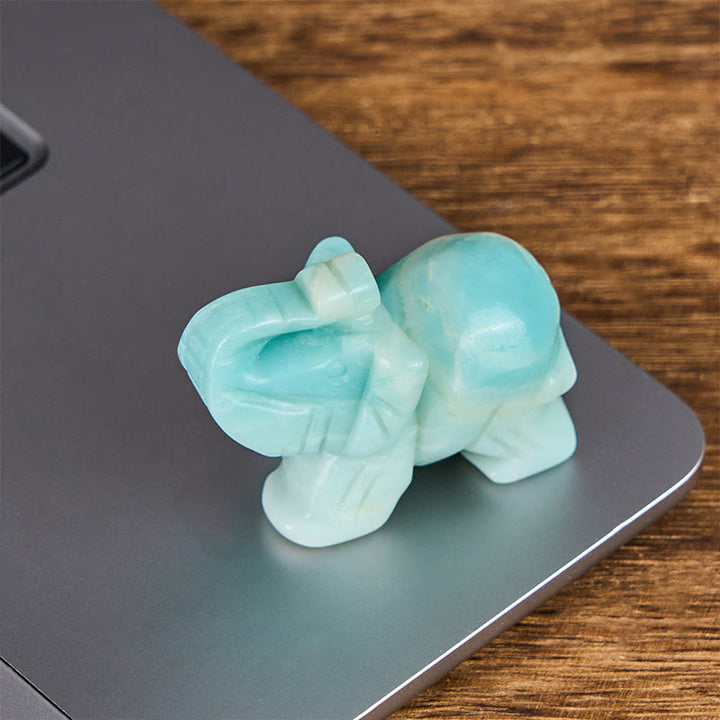 Buddha Stones ''May Blessings Walk With You'' Natural Small Elephant Amazonite Amethyst Jade Black Obsidian Stone Decoration Includes Gift Message Card - image 4