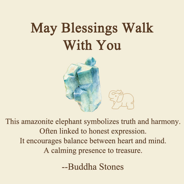 Buddha Stones ''May Blessings Walk With You'' Natural Small Elephant Amazonite Amethyst Jade Black Obsidian Stone Decoration Includes Gift Message Card - image 2
