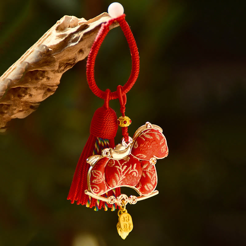 Buddha Stones Year Of The Horse Embroidery Red String Key Chain - Red Horse(Size:43*47 mm) - image 0