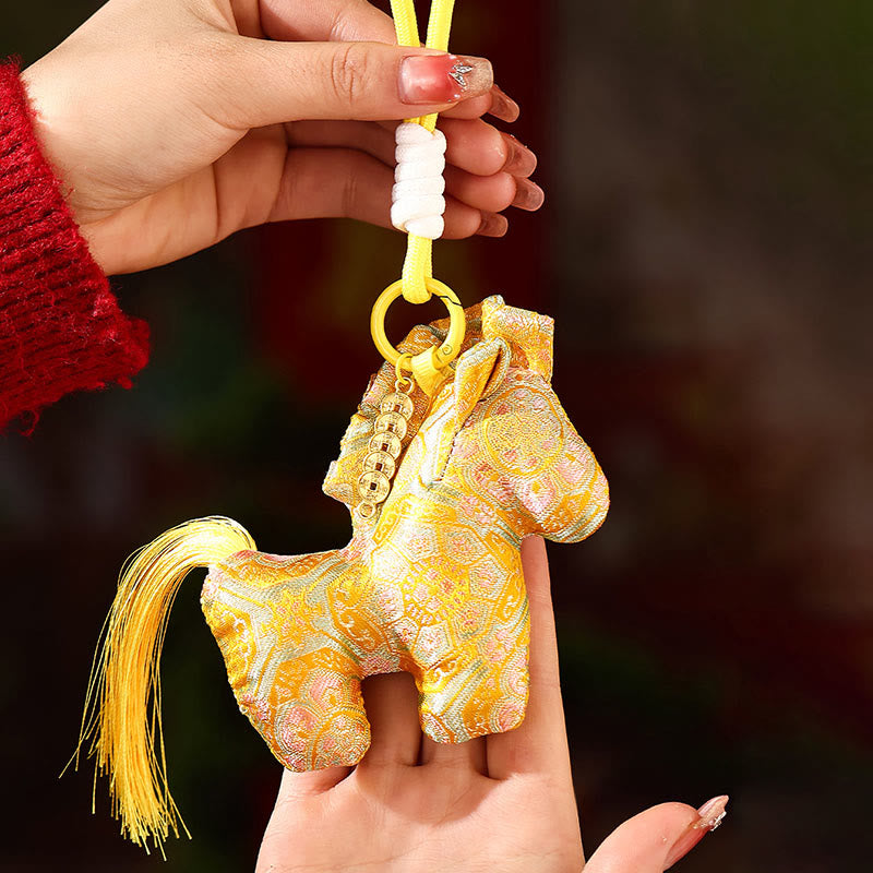 Buddha Stones Year Of The Horse Embroidery Red String Luck Hanging Decoration - Golden Horse(Size:11*10cm) - image 3
