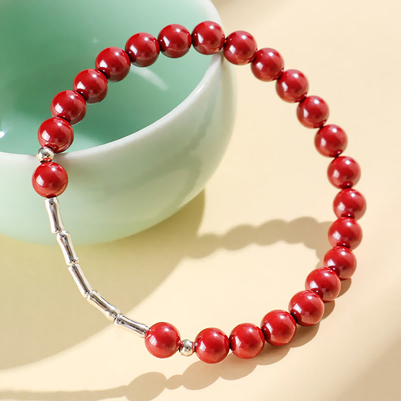 Buddha Stones Cinnabar 925 Sterling Silver Calm Concentration Bracelet - Red Cinnabar 6mm Bead(Wrist Circumference: 14-15 cm) - image 7