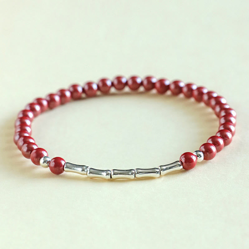 Buddha Stones Cinnabar 925 Sterling Silver Calm Concentration Bracelet - Red Cinnabar 4mm Bead(Wrist Circumference: 14-15 cm) - image 1