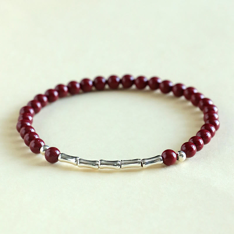 Buddha Stones Cinnabar 925 Sterling Silver Calm Concentration Bracelet - Cinnabar 4mm Bead(Wrist Circumference: 14-15 cm) - image 2